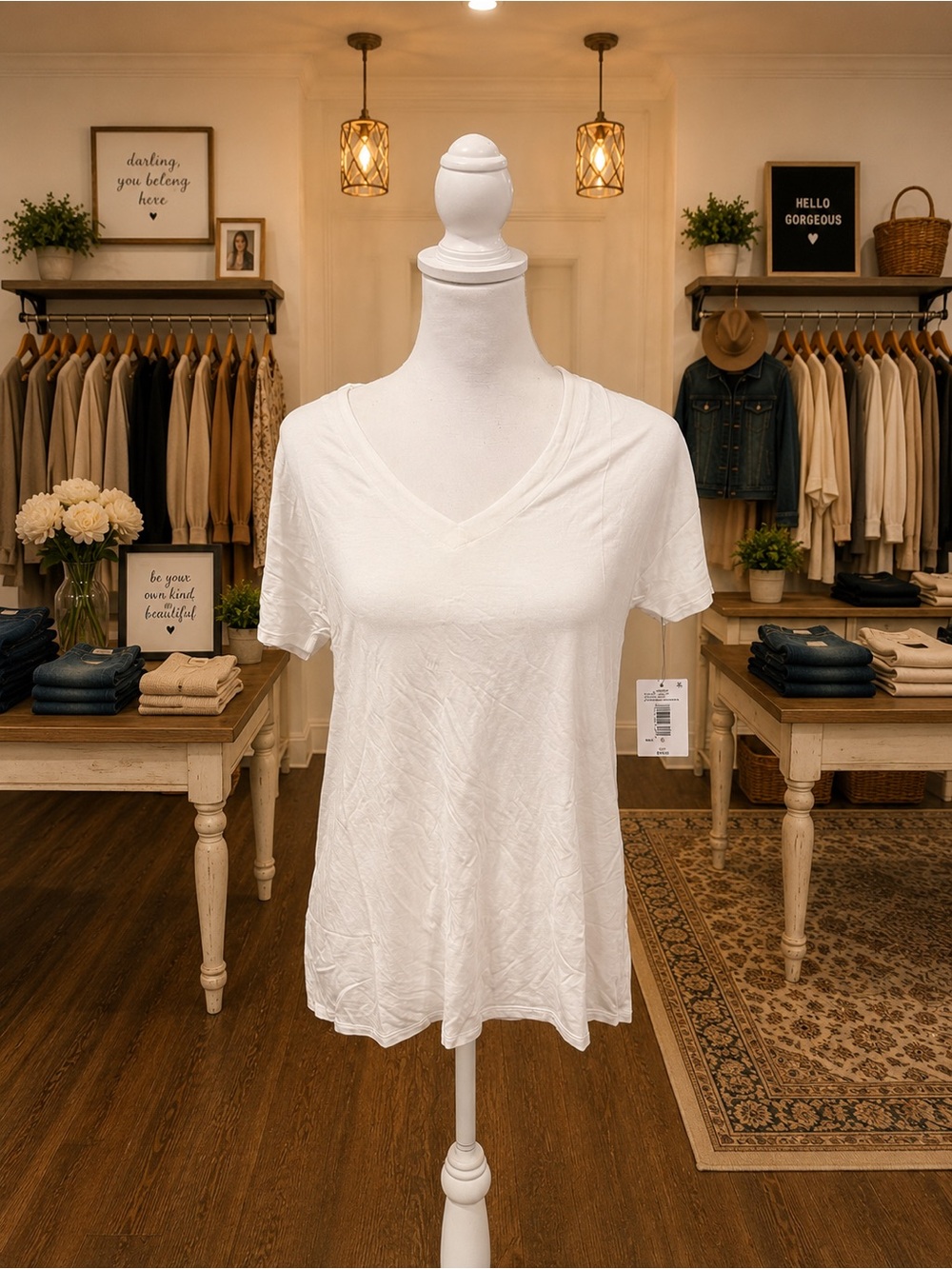Josie by Natori White Modal V-Neck Tee NWT S & M